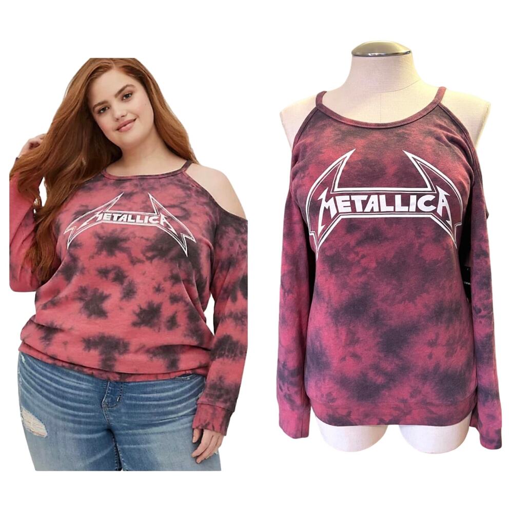 New Torrid 5 (5X 28) Metallica Red/Black Tie Dye Punk Metal Rock Sweatshirt Punk
